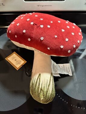 John Derian Velvet Beaded Red Cap Mushroom Pillow